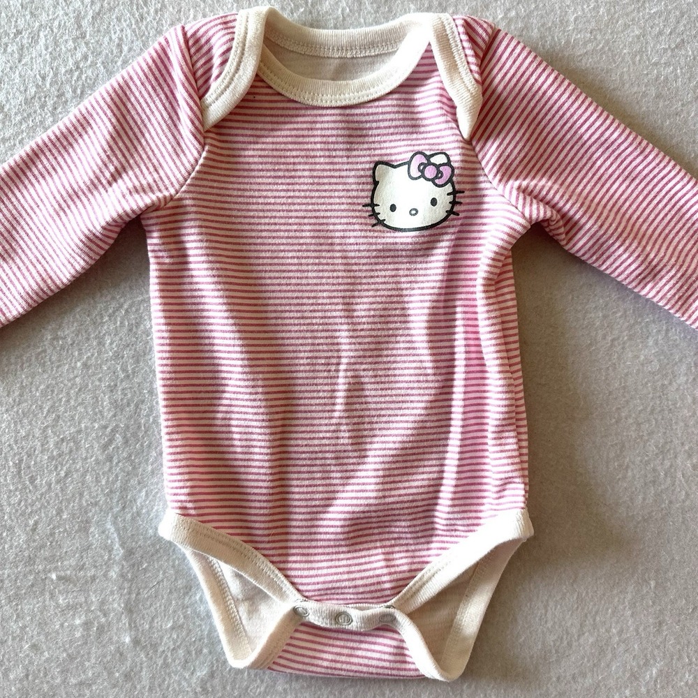 Hello Kitty 3 Month Baby Girl Pink‎ One Piece Romper Striped Snap Buttons